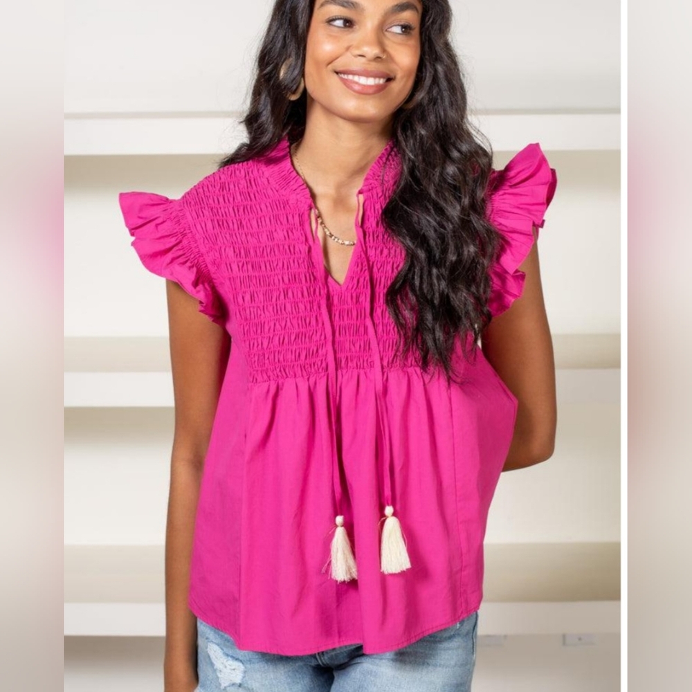 THML Sam Smocked Flutter Sleeve Top SZ XS